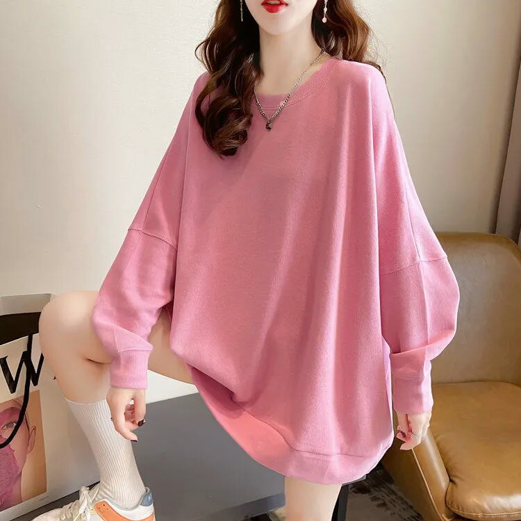 ビッグスウェット トップス レディース ドルマンスリーブ レーナー 長袖 ゆったり オーバーサイズ ビッグシルエットト 丸首 クルーネック プルオーバー ドロップショルダー ラフ 体型カバー 薄手 秋服 秋物 送料無料