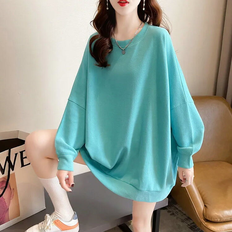 ビッグスウェット トップス レディース ドルマンスリーブ レーナー 長袖 ゆったり オーバーサイズ ビッグシルエットト 丸首 クルーネック プルオーバー ドロップショルダー ラフ 体型カバー 薄手 秋服 秋物 送料無料