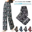 2枚セット ロング レディース 夏 ゾウ柄 タイパンツ 冷感 パンツ 接触冷感 総柄 ワイド ワイドパンツ 涼感 ルームウェア 2枚セット 落ち感 薄手 通気性 体型カバー ハイウエスト ゴムウエスト ストレッチ パンツ
