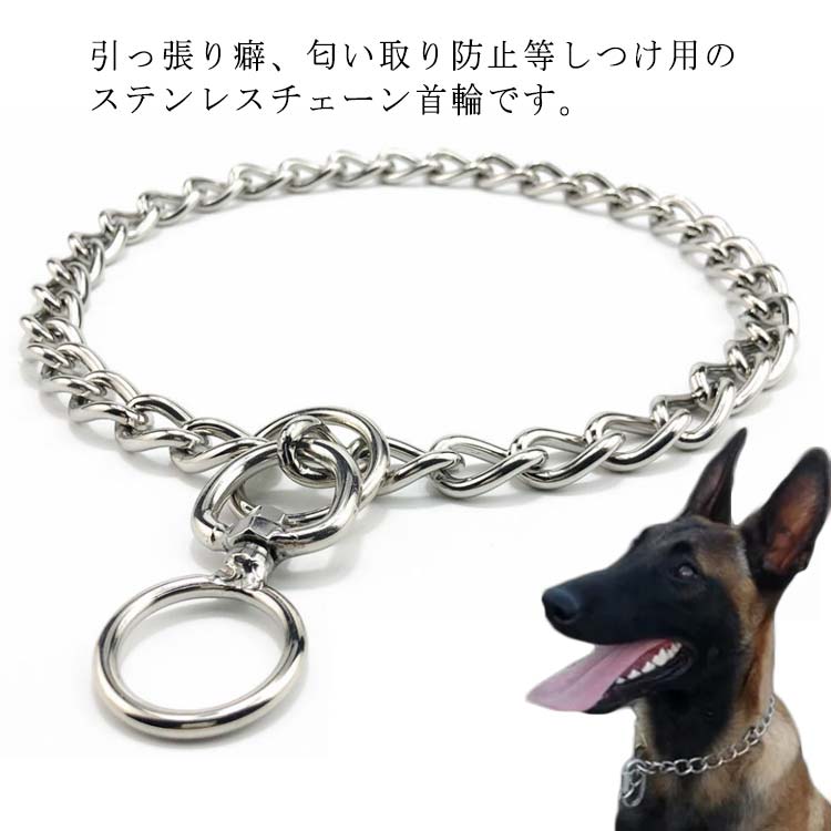 犬 首輪 ステンレス チェーン 引っ張り しつけ用 訓練 トレーニング 大型犬 簡単装着 中型犬 ベルジアン マリノア ゴールデンレトリバー ロットワイラー 柴犬 訓練用首輪 犬用品 お散歩グッズ ペット用品 送料無料