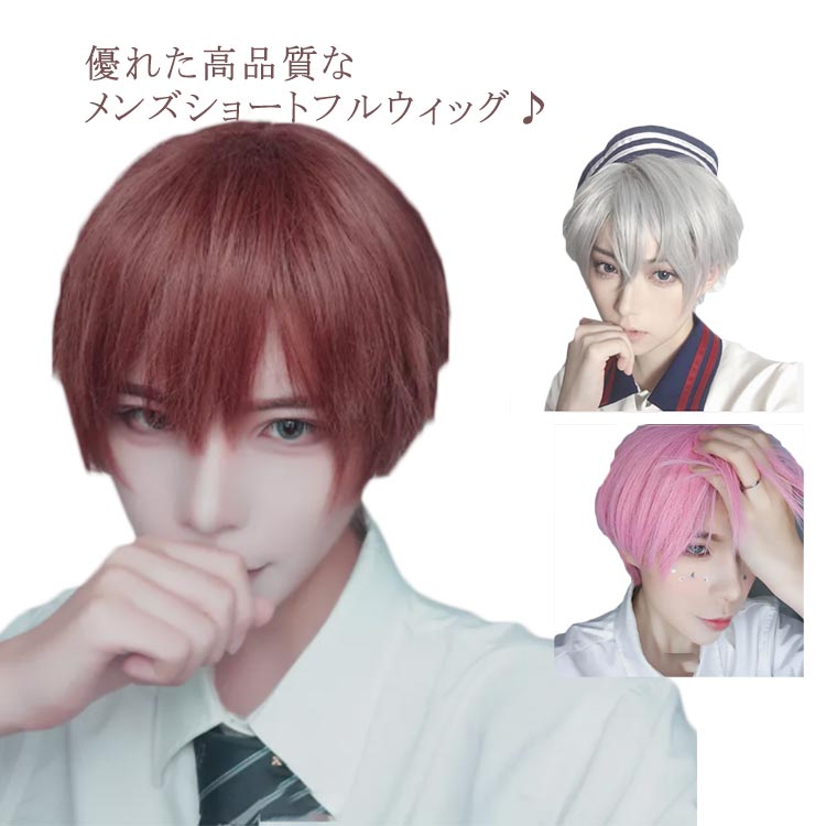 メンズ ショート ウィッグ 送料無料 男装 コスプレ かつら フルウィッグ ピン/ネット付き 自然 ミディショート レディース ハロウィン カツラ 短い髪 変装 日常用 短髪 cosplay 仕事 面接 紳士
