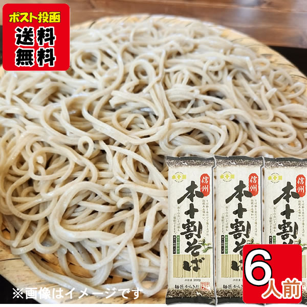 信州本十割そば 200g3袋まとめ買いセット(計6人前)乾麺 柄木田製粉 食塩不使用【メール便送料無料】