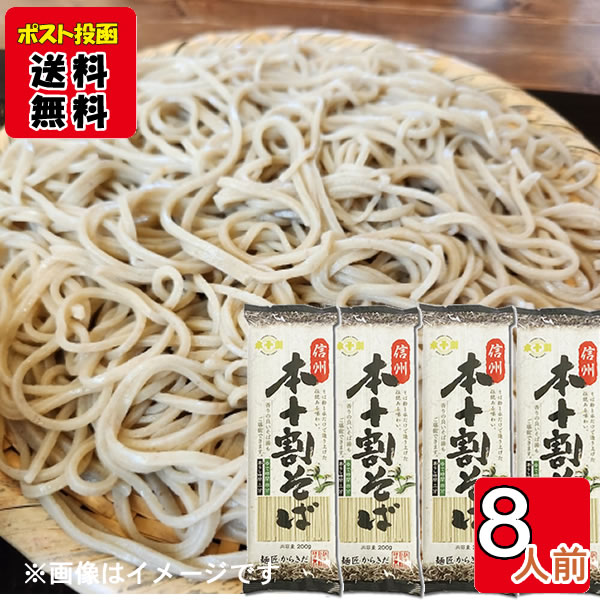 信州本十割そば 200g×4袋まとめ買いセット(計8人前)乾麺 柄木田製粉 食塩不使用【メール便送料無料】