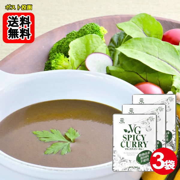Rakuten - ベジタブルスパイシーカレー 動物由来原材料不使用 180g×3袋お試しセット【メール便送料無料】