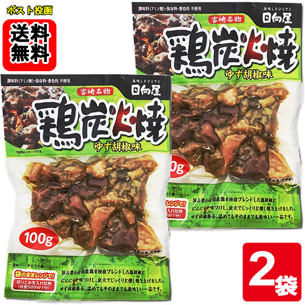 日向屋 宮崎名物 鶏炭火焼 ゆず胡椒味 100g×2袋お試しセット
