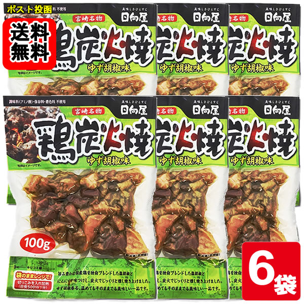 日向屋 宮崎名物 鶏炭火焼 ゆず胡椒味 100g×6袋お試しセット