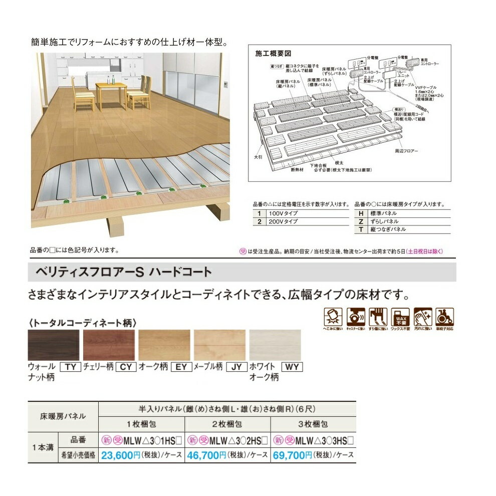 パナソニック　床暖房Youほっと　100V/200Vタイプ　ベリティスフロアーSハードコート　トータルコーディネート柄(1本溝・半入りパネル/2枚梱包)