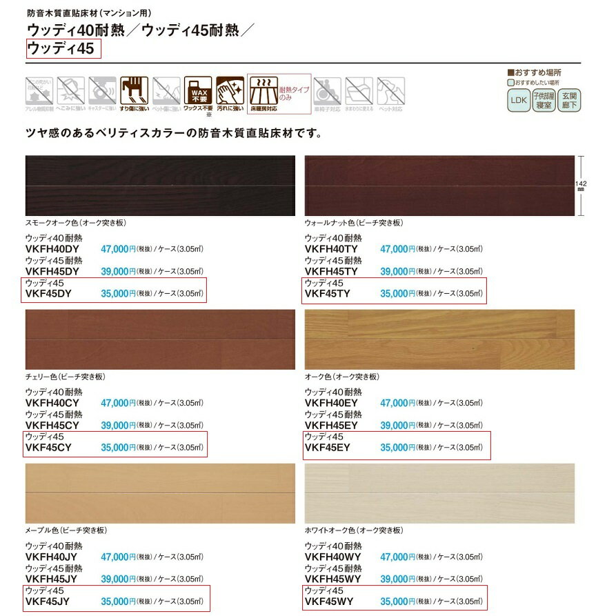 【楽天市場】パナソニック防音直貼床材(マンション用)NEWウッディ45【VKF45 】VKF45DY VKF45TY