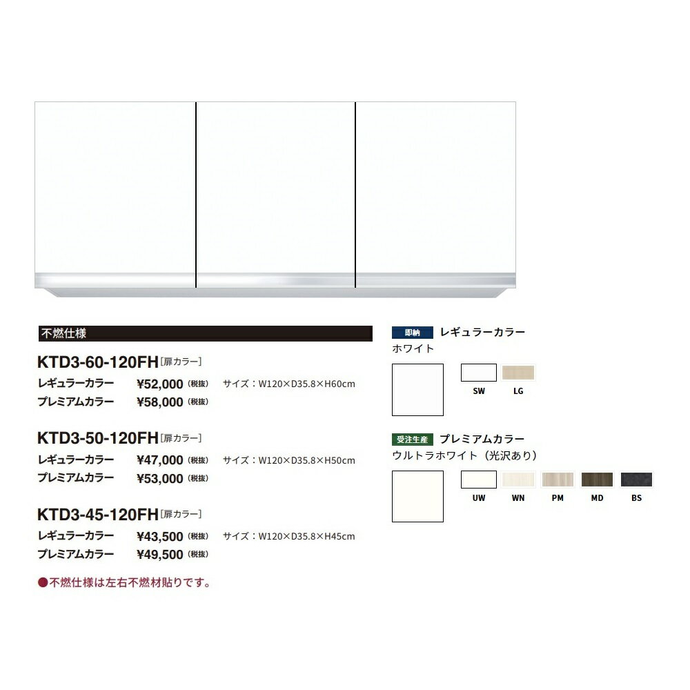 Rakuten - ワンド(onedo)　旧マイセット　吊り戸棚不燃仕様(レギュラーカラー/H45cm)【KTD3-45-120FH[ ]】