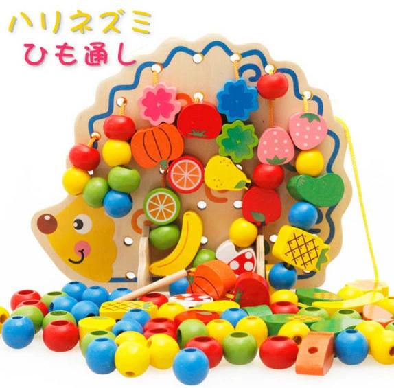 【送料無料】知育玩具 紐通し ひもとおし おもちゃ 知育 木製 木のおもちゃ ひも通し ブロック 子供 カラフル 果物 指先 子供のおもちゃ 誕生日 室内 遊び 誕生日プレゼント 男の子 男 女の子 女 プレゼント 出産祝い 子ども 1歳 2歳 3歳