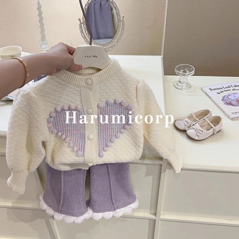 【楽天スーパーSALE】セットアップ キッズ 子供服 女の子 トップス 長袖 カーディガン ニットセーター ロングパンツ 長ズボン裹起毛 上下セット ジュニア おしゃれ 可愛い 春秋 冬 保温 韓国子供服 ベビー服 通学 通園 130cm 120 110 100 90 80 送料無料