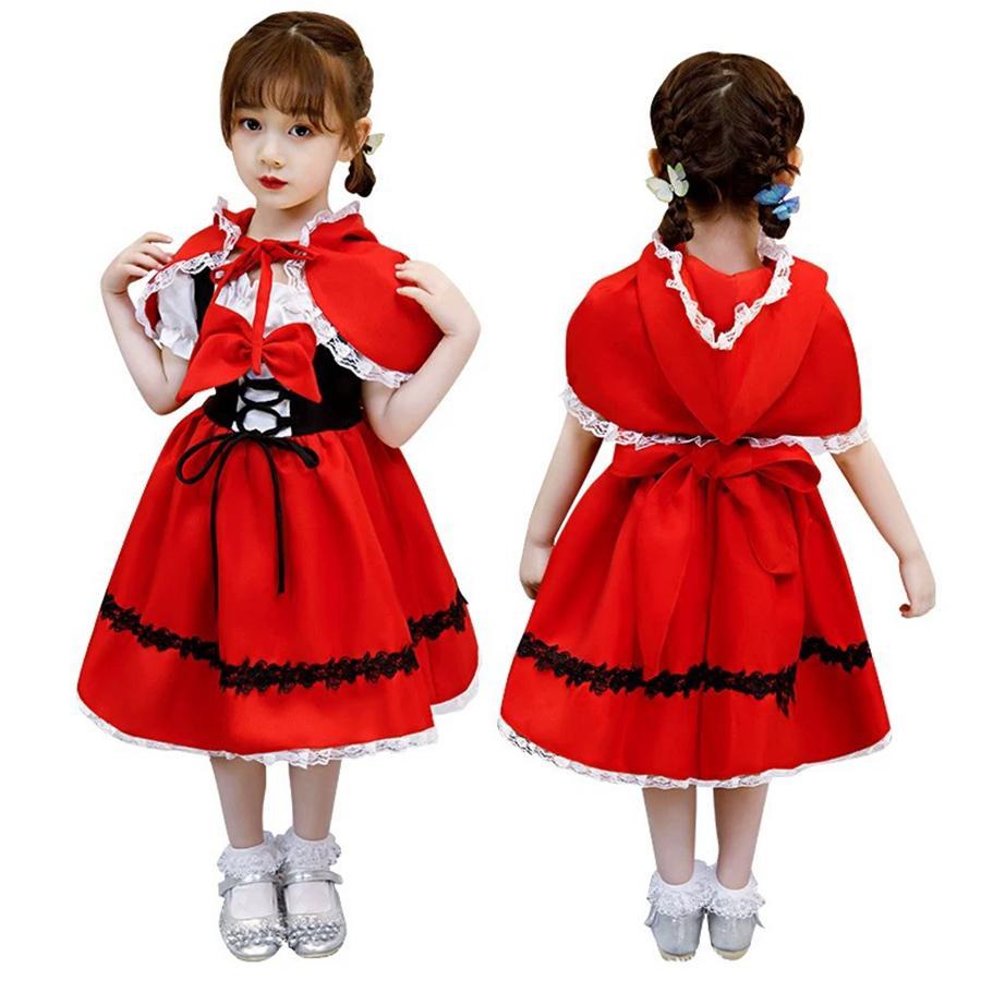 赤ずきんちゃん コスプレ 子供 ハロウィン 衣装 女の子 上下セットコスチューム キッズ 仮装 子供ドレス ワンピース 童話 発表会 赤 パーティー ドレス