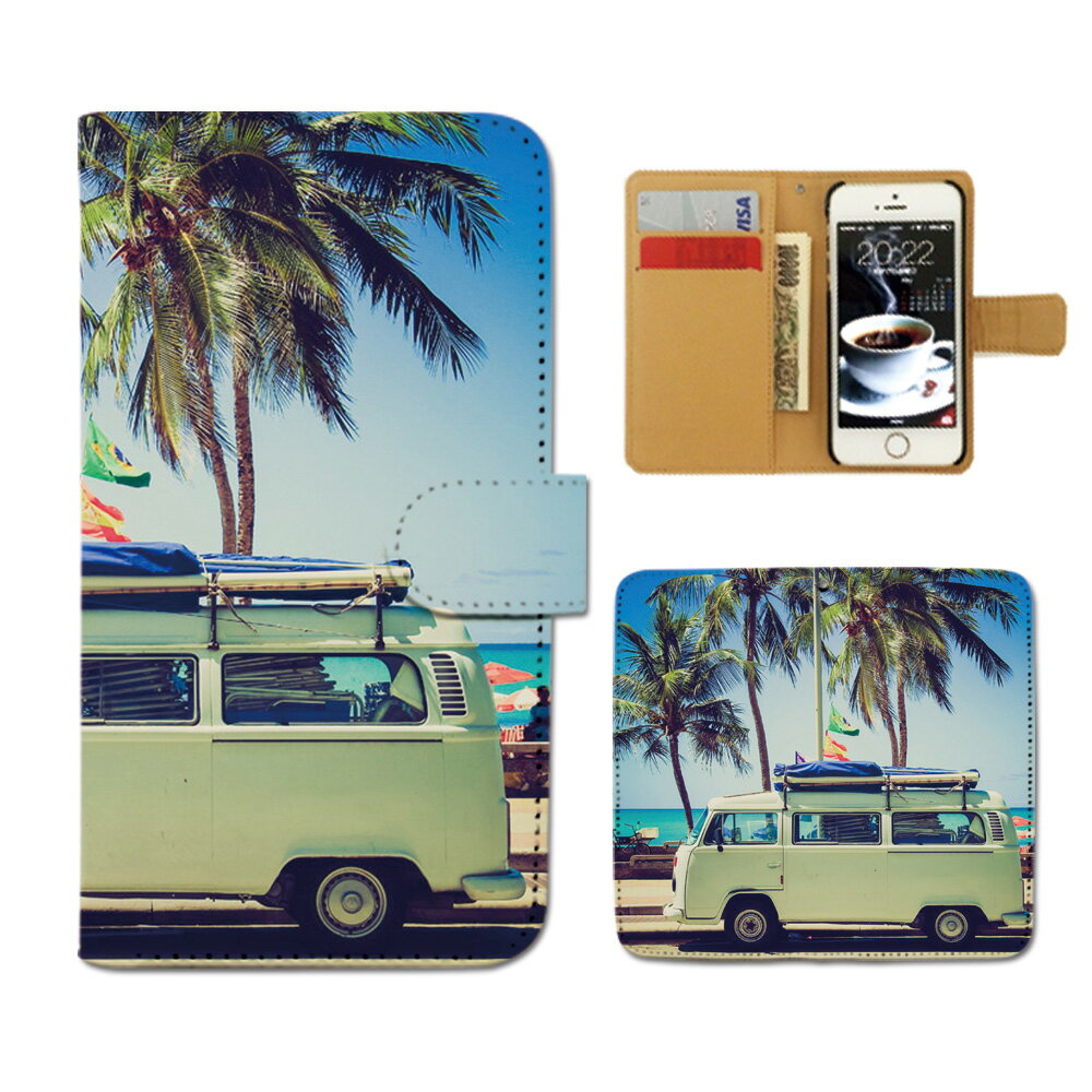 AQUOS sense2 手帳型ケース SHV43-UQ PHOTO ポスター 夏 ハワイ 車 スマホケース 手帳型 スマホカバー e017702_03 アクオス あくおす シャープ