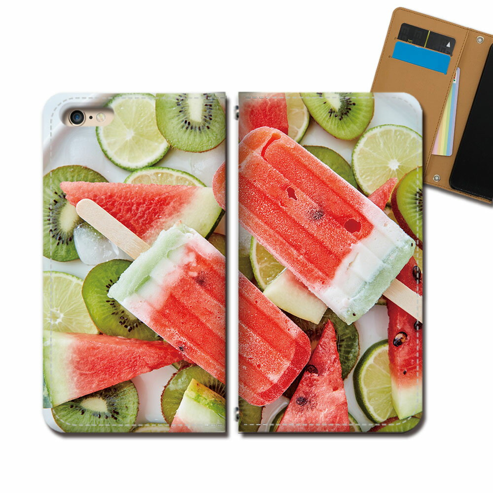 Galaxy Note10+ Plus SCV45 スマホ ケース 手帳型 ベルトなし スイーツ アイス スイカ キウイ スマホ カバー 食べ物 eb33102_05