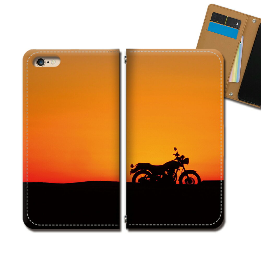 iPhone7 (4.7) iPhone7 スマホケース 手帳型 ベルトなし バイク オートバイ ツーリング 夕日 スマホ カバー バイク バンドなし マグネット 手帳 携帯ケース eb35803_04 各社共通 アイフォン あいふぉん