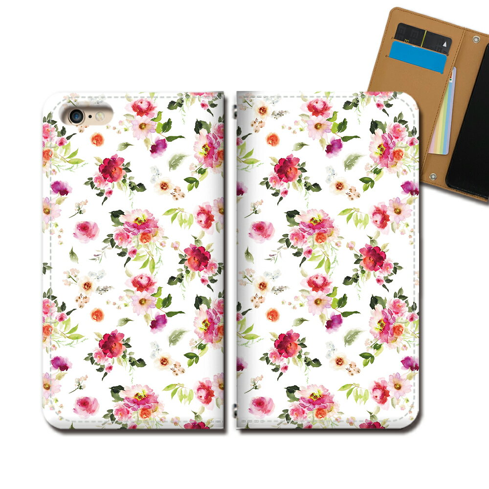 AQUOS R2 706SH スマホケース 手帳型 ベルトなし 花 イラスト 写真 ピンク 水彩 スマホ カバー 花 バンドなし マグネット 手帳 携帯ケース eb36402_04 アクオス あくおす シャープのサムネイル