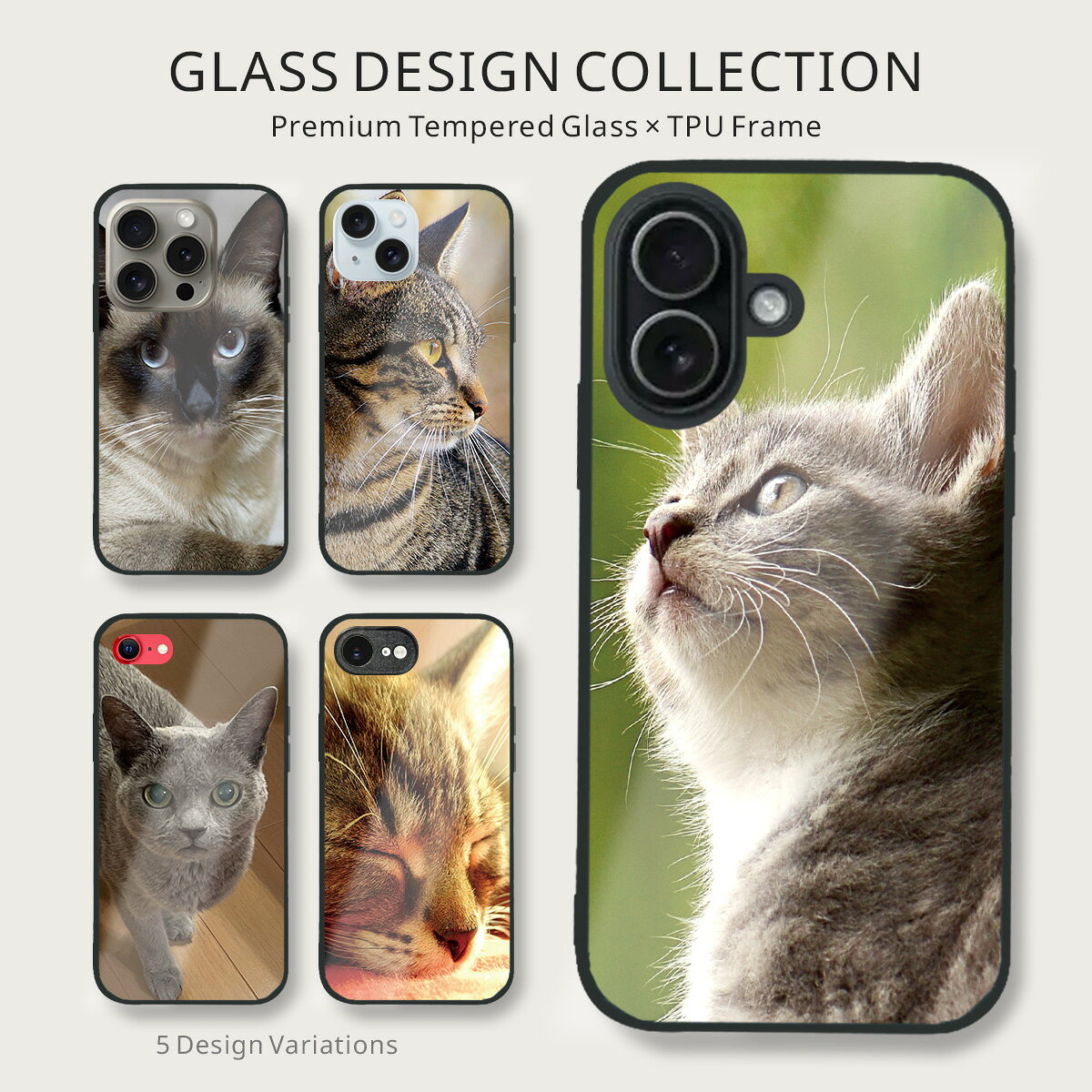 猫柄 ガラス スマホケース キジ猫 驚き 表情 iPhone17 iPhone16 iPhone15 iPhone14 SE3 対応 9H 強化ガラス 背面 TPU ハイブリッド ケース b028703