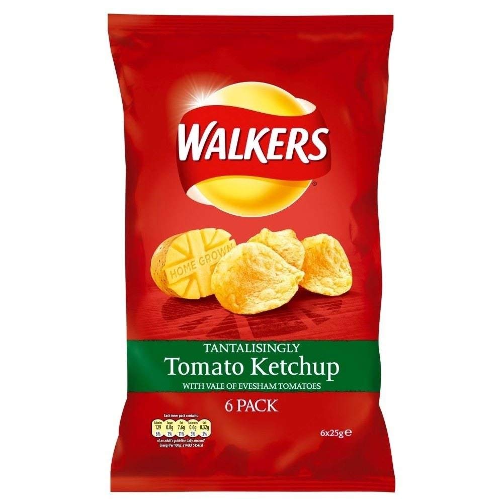 Walkers Crisps - Tomato Ketchup ウォーカーズ ポテトチップス トマトケチャップ味 25g × 6袋 イギリス スナック菓子 お菓子【海外直送品】(賞味期限: 製造日より12週間)