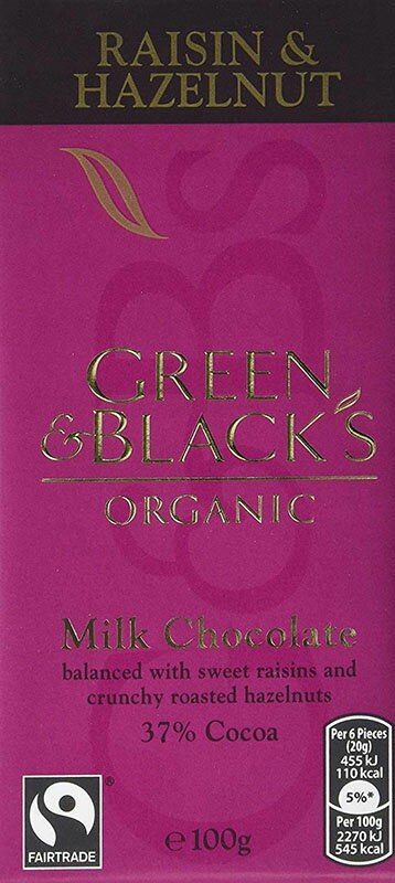 Green and Black's Organic Milk Chocolate Raisin and Hazelnut 100 g (Pack of 5)