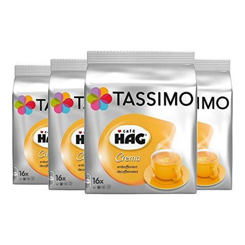 Tassimo Cafe HAG Crema Decaf, Rainforest Alliance V?rifi?, Lot de 4, 4 x 16 T-Discs