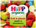 HiPP Organic From 7 + Months Puree and Pieces Apple and Strawberry with Real Apple Pieces 4 x 100 g (Pack of 6, Total 24 Pots)