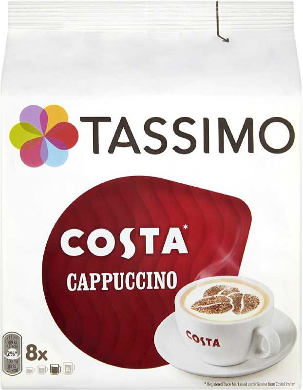 TASSIMO Costa Cappuccino 16 discs, 8 servings (Pack of 5, Total 80 discs, 40 servings)