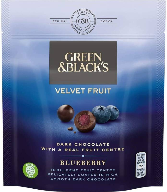 Green & Black's Velvet Fruit Edition Dark Chocolate Blueberry Bitesize Bag, 120 g