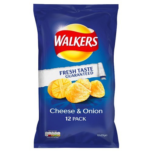 WALKERS CHEESE & ONION PACK OF 20 X 25g ウォーカーズ ポテトチップス チーズ＆オニオン 25g x 20袋 イギリス スナック菓子 (賞味期限: 製造日より12週間)