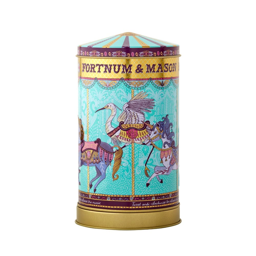 フォートナム＆メイソン Fortnum&Mason Mini Merry Go Round Musical Biscuit Tin, 150g オルゴール缶 ビスケット メリーゴーランド イギリス土産【英国直送品】