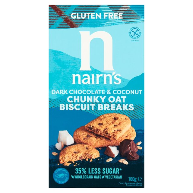 Nairn's Gluten Free Oats, Dark Chocolate & Coconut Breakfast Biscuit Breaks 160g ネアンのグルテンフリーオート麦、ダークチョコレート＆ココナッツの朝食ビスケットブレイク160g