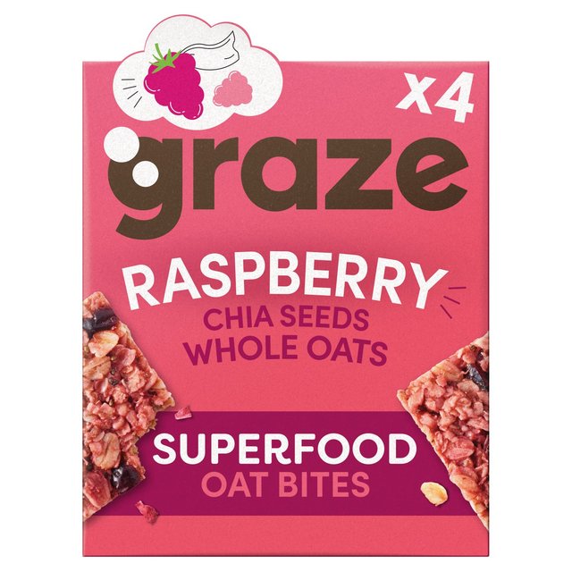 Graze Superfood Oat Bites Cereal Bars Raspberry 4 x 30g グレーズスーパーフードオートーツシリアルバーラズベリー4 x 30g