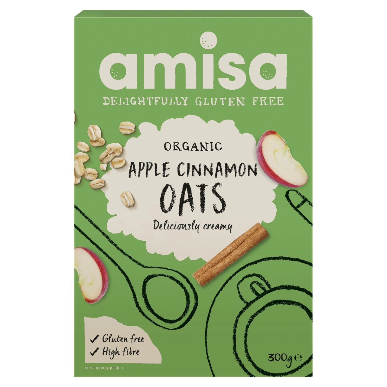 Amisa Organic Gluten Free Pure Porridge Oats Apple Cinnamon Spice 300g アミサ オーガニック グルテンフリー オートミール アップル シナモンスパイス