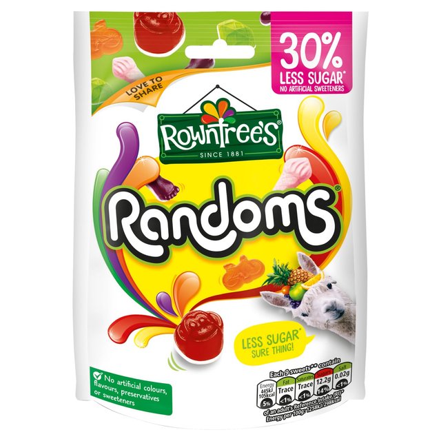 Rowntree's Randoms 30% Reduced Sugar Sweets Sharing Bag 110g ローツリーのランドムス30％減糖スイーツシェアバッグ110g