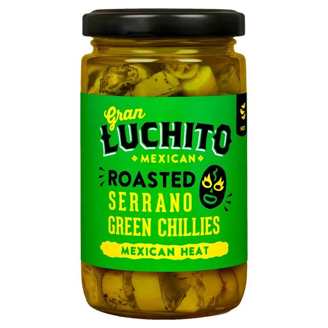 Gran Luchito Roasted Sliced Serrano Green Chillies for Fajita & Taco 215g グランルヒート ファヒータ＆タコス用ローストスライスセラーノ青唐辛子 215g