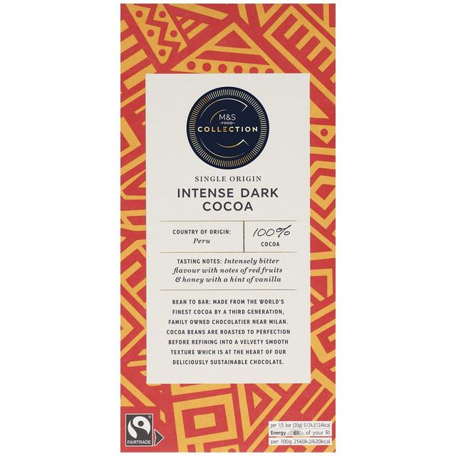 M&S 100% Cocoa Peruvian Dark Chocolate 100g M&S 100%カカオ ペルー産ダークチョコレート 100g
