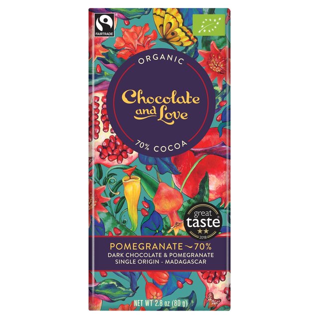 Chocolate and Love Fairtrade Organic Pomegranate 70% Dark Chocolate 80g `R[gu tFAg[h I[KjbN UN70% _[N`R[g 80g