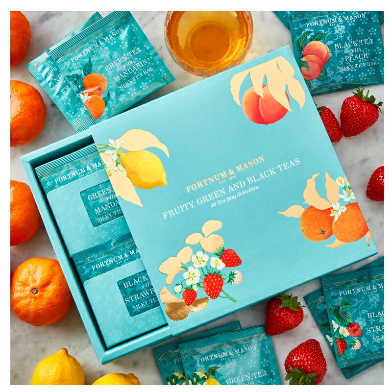 フルーツティー Fortnum&Mason Fruit Scented Tea Selection, 40 Silky Tea Bags フォートナム＆メイソン フルーツフレーバーティー 4種類 40ティーバッグ セレクション 80g フルーツティー F&M 英国直送 紅茶 高級ギフト フォートナム イギリス 王室御用達 シルクティーバッグ