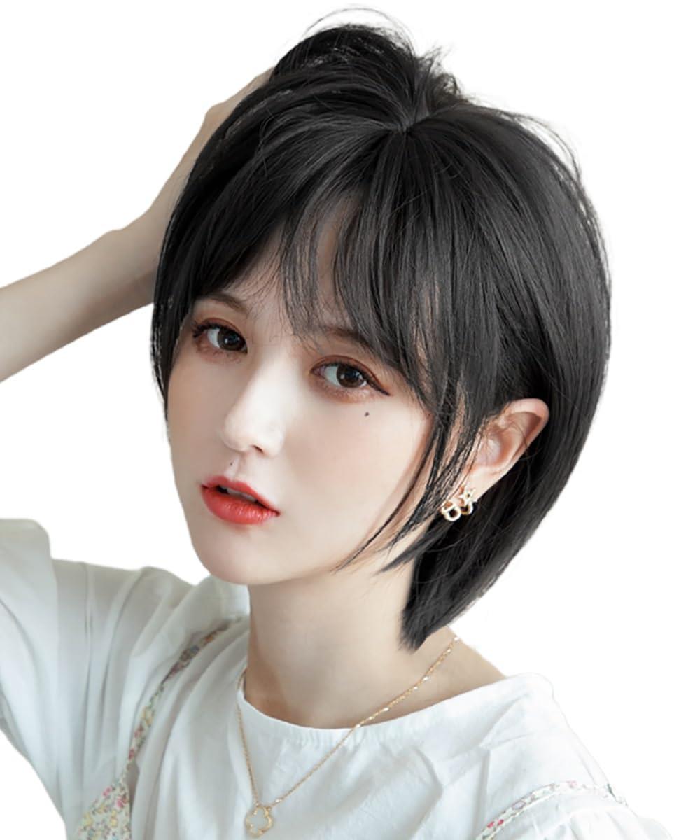 【スーパーセール中ポイント2倍+クーポン利用で10%OFF】【送料無料】FORCUTEUウィッグ ショート ボブ 黒 黒髪 フルウィッグ レディーズ かつら 女性 自然 小顔 耐熱 普段使い ネット/櫛付き