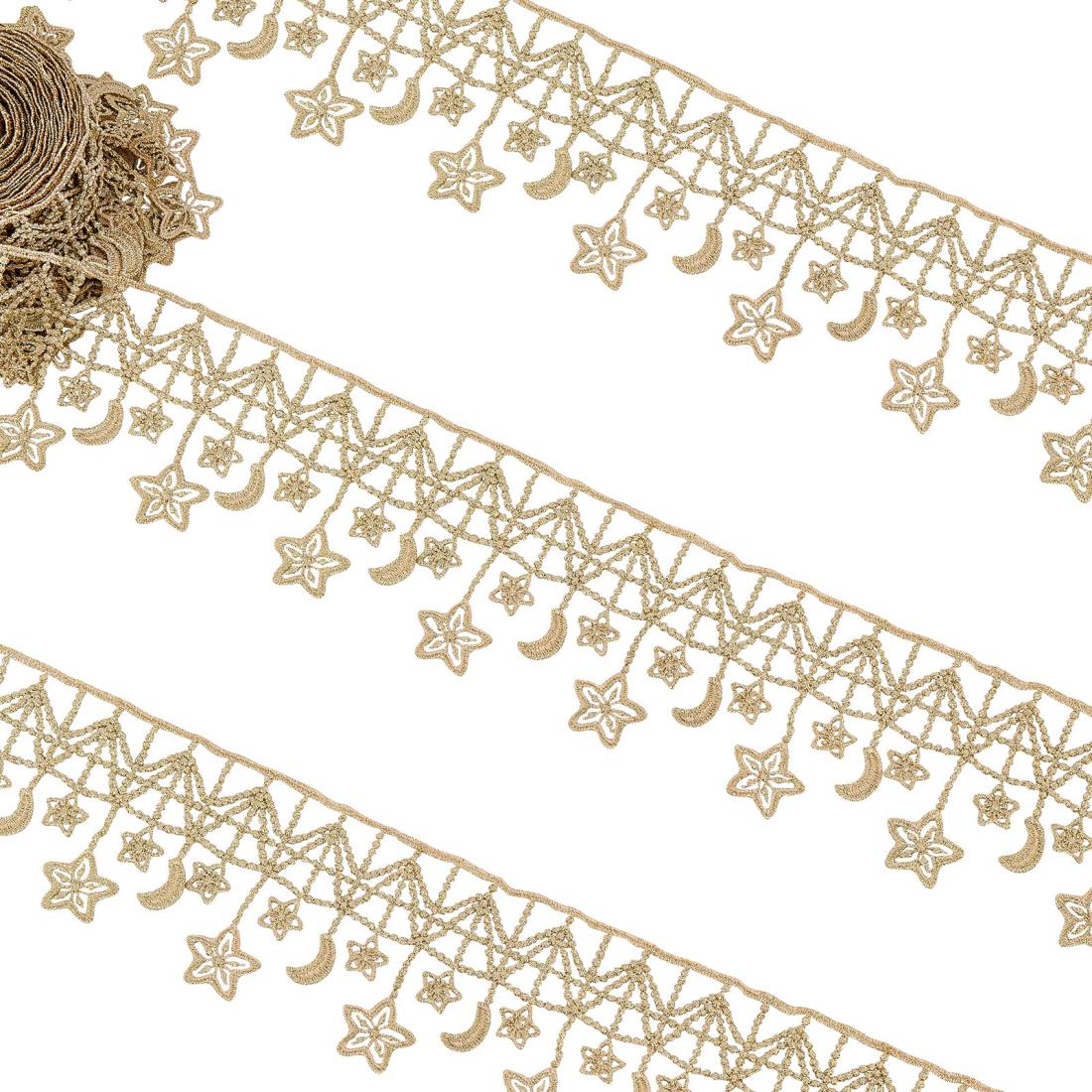 【送料無料】PH PandaHall レースリボン トリム 星 三日月柄 クラフト 飾りレース ゴールド 刺繍 縫製 DIY 服 衣装用 縫製装飾 工芸品の装飾...