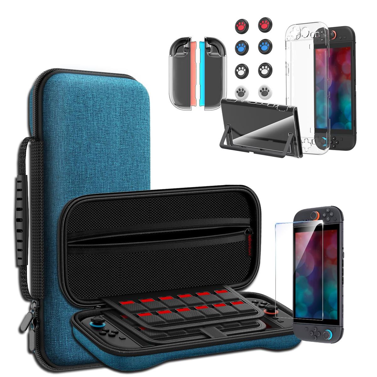 Switch 2 専用 ケース Sungale 収納ケース＋ガラス保護フィルム＋スティックキャップ8枚＋分体式設計 P..