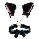 ZUNNY HJERBOF 猫耳 カチューシャ 2点セット 鈴付き リボン付き かわいい ねこ耳 ねこみみ 黒猫 ふわふわ コスプレ 仮装 小物 ヘアアクセサリー ヘッドバンド イベント 学園祭 ハロウィン