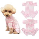 KUVEELA PET 犬 術後服 長袖 術後ウェア 術後カバー服 オス メス 虫よけ対策 避妊 離乳 傷口保護 皮膚病 通気 小型犬 中型犬(M、ピンクボーダ...