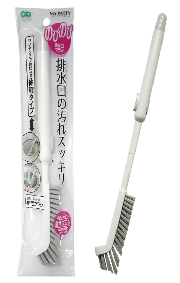 【送料無料】オーエ キッチンブラシ 約縦28.5cm~35.5cm×幅4cm×奥行2cm ホワイト マイパスティ のびのび排水口ブラシ 伸縮タイプ 排水口 ストレーナー ゴミ受け 洗いやすい 直角ブラシ 排水口クリーナ