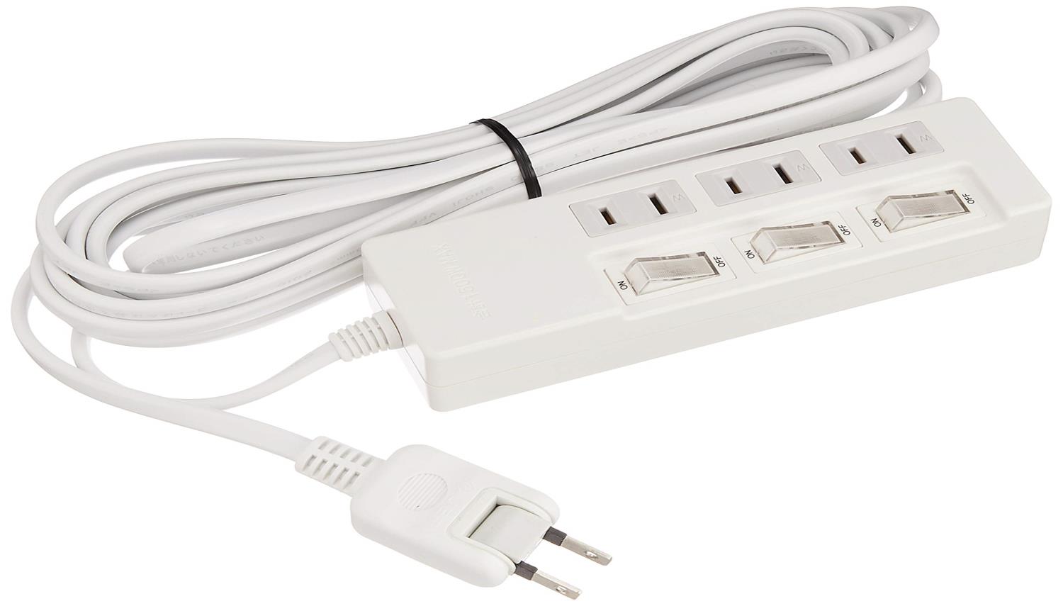 【ワンダフルデー限定 ポイント2倍+クーポン利用で5%OFF】【送料無料】バッファロー BUFFALO 2ピン電源タップ 3個口 個別スイッチ 5m ホワイト BSTAPSW2350WH