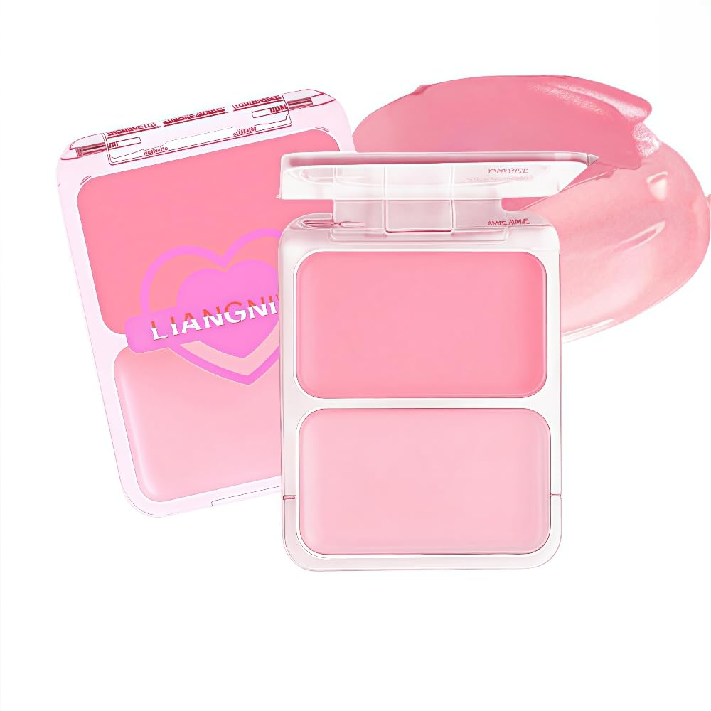 【ポイント優待キャンペーン】【ブラックフライデークーポン利用で割引中】LIANGNISHI チーク クリームチーク ナチュラル水光ツヤ感 腮?膏 兼用リップ＆チーク 学生初心者向け 高発色 立体感 透明感 保湿 長持ち 2色ペアパレット （01#ストロベリーギャラクシーブラッシュ）