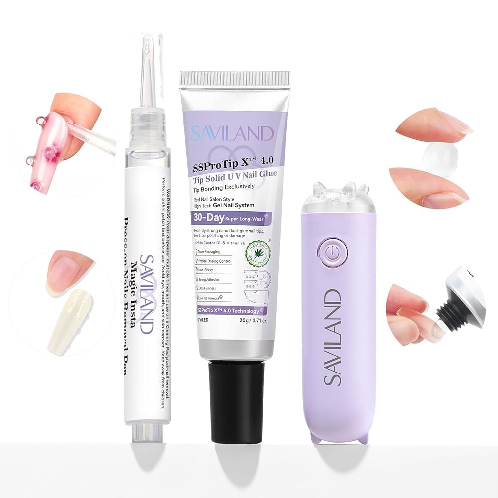 【送料無料】SAVILAND プロ ネイルグルー ジェル ＆ プレスオン ネイルリムーバー キット: 30 日間持続..