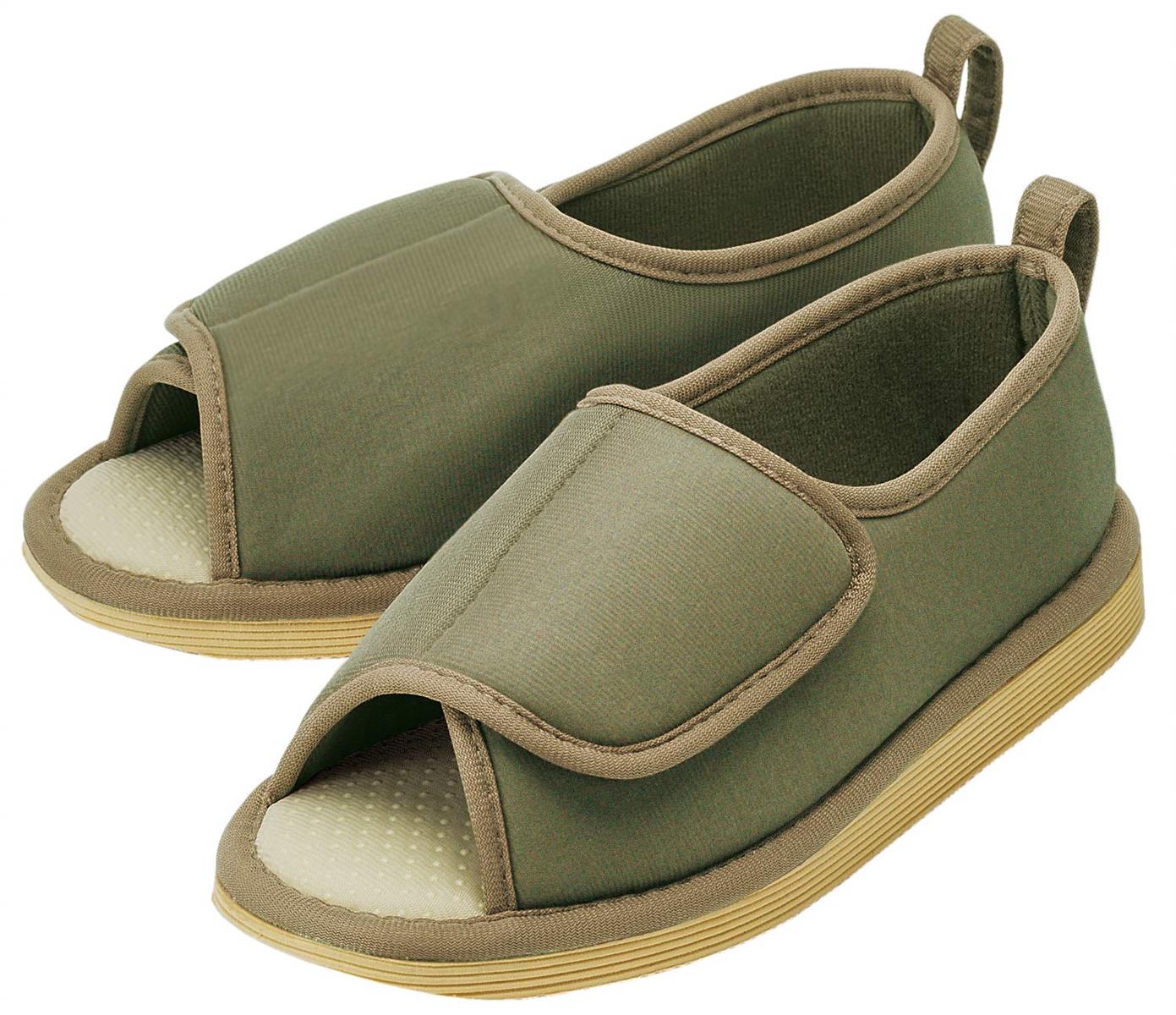 【ワンダフルデー限定 ポイント2倍+クーポン利用で5%OFF】【送料無料】竹虎 転倒予防シューズ つま先なし うぐいす LLサイズ