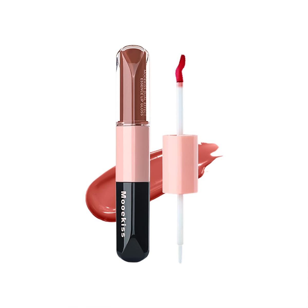 【スーパーセール中ポイント2倍+クーポン利用で10%OFF】【送料無料】Mooekiss リップグロス 2in1 高発色 ダブルエンド うるおい リップ 血色 口紅 落ちない リップスティック 保湿 光沢 ロングラスティング 長持ち 中国コスメ TikTok 人気 (#D03)