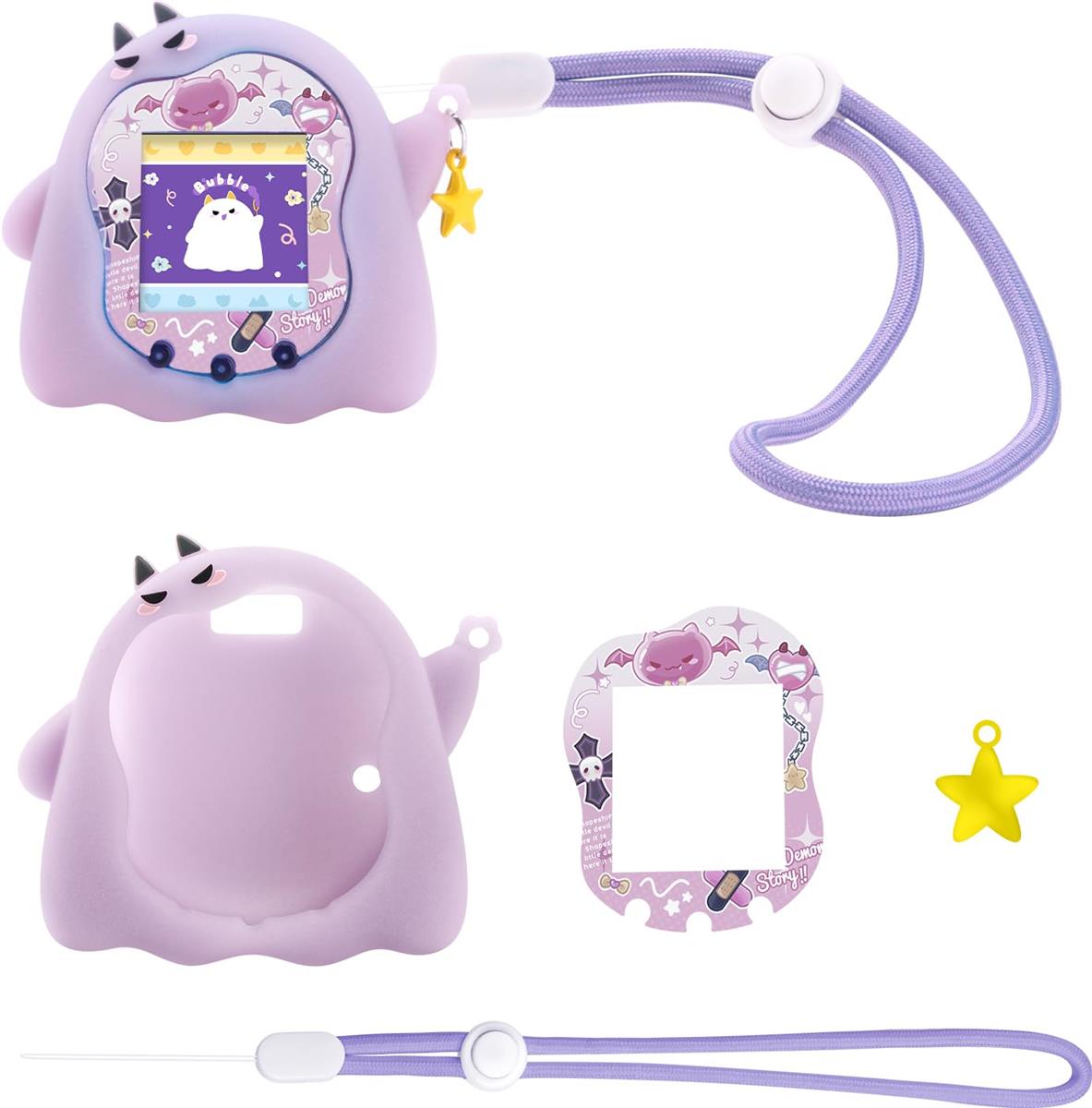 【ワンダフルデー限定 ポイント2倍+クーポン利用で5%OFF】【送料無料】BUBBLELOGUS【たまごっちUni 専用】シリコン保護カバー かわいいケース 充電口対応 手首ストラップ＆ステッカー付き (ラベンダー)