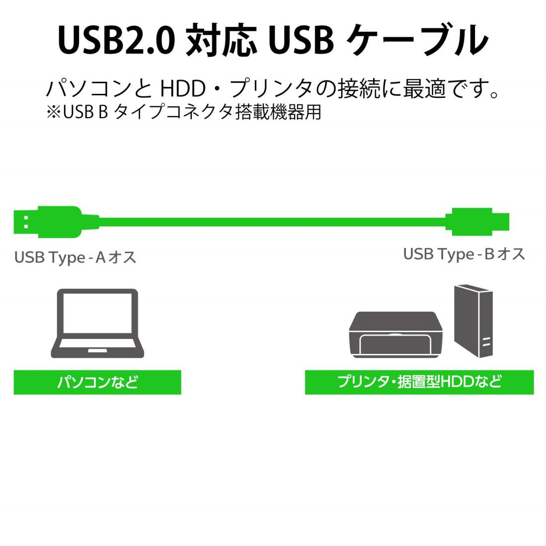 エレコム USBケーブル 【B】 USB2.0 (USB A オス to USB B オス) リバーシブルコネクタ 5m ブラック U2C-DB50BK